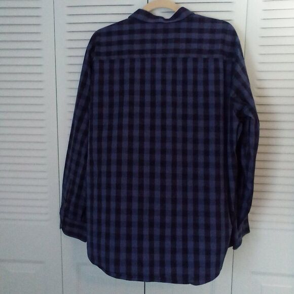 ALFANI SLIM FIT STRETCH XL 17.5" x 35" COTTON BUTTON UP BLUE BLACK BUFFALO CHECK - Picture 2 of 7